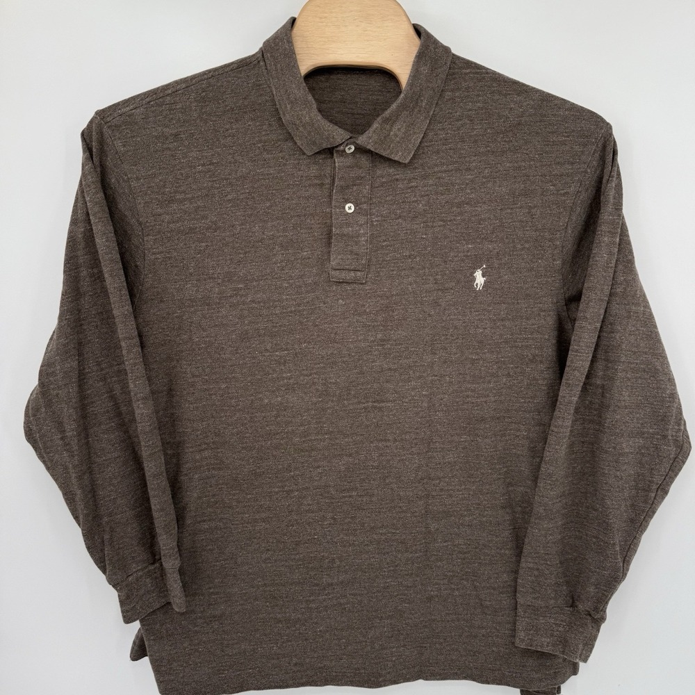 Polo Ralph Lauren Polo Men 2XLT Brown Long Sleeve Heathered Cotton Tall Pony